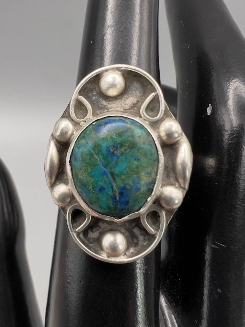 Vintage Navajo Old Pawn Sterling Silver & Chrysocolla Ring Size 6.75